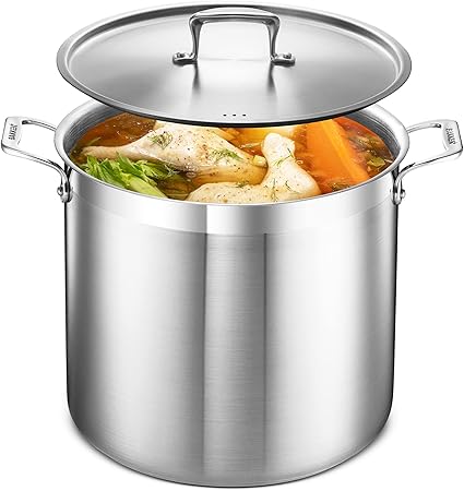 Stockpot – 20 Quart – Brushed Stainless Steel – Heavy Duty Induction Pot with Lid and Riveted Handles – For Soup