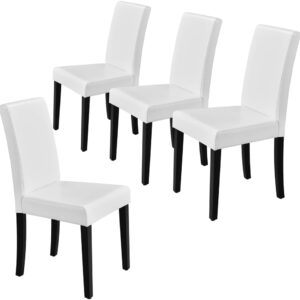 Dining Chair - White - Faux Leather - Wood Legs - Set of 4