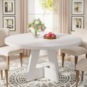 Dining Table - 47 Inch Round - White - Wood Top - Cross Base